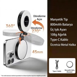 Herigo HR-PH010 Aynalı Manyetik Selfie Işığı Telefon Standı - 5