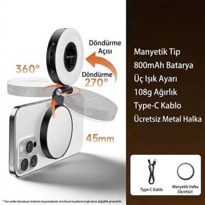 Herigo HR-PH010 Aynalı Manyetik Selfie Işığı Telefon Standı - 5
