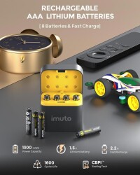 Imuto 1300 mWh AAA Lityum Şarjlı Pil Seti (8’li) + 8 Yuvalı Şarj Ünitesi - 3