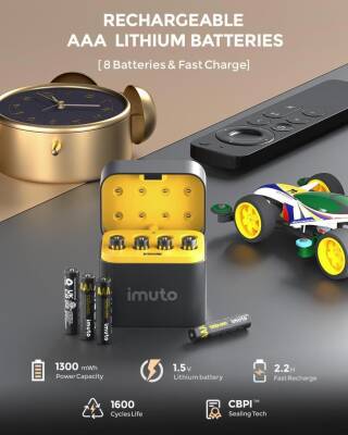 Imuto 1300 mWh AAA Lityum Şarjlı Pil Seti (8’li) + 8 Yuvalı Şarj Ünitesi - 3