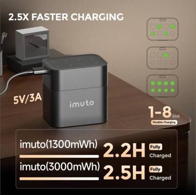 Imuto 3000mWh AA & 1300mWh AAA Lityum Şarjlı Pil Seti (4+4) Yuvalı Şarj Ünitesi - 4