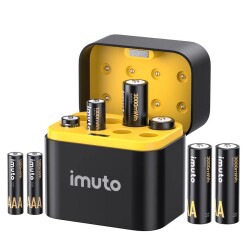 Imuto 3000mWh AA & 1300mWh AAA Lityum Şarjlı Pil Seti (4+4) Yuvalı Şarj Ünitesi - Imuto
