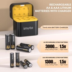 Imuto 3000mWh AA & 1300mWh AAA Lityum Şarjlı Pil Seti (4+4) Yuvalı Şarj Ünitesi - Imuto (1)