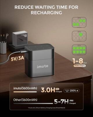 Imuto 3600 mWh AA Lityum Şarjlı Pil Seti (8’li) + 8 Yuvalı Şarj Ünitesi - 4