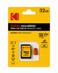 Kodak 32GB Micro SD UHS-I U3/V30/A1 Hafıza Kartı + Adaptör (Kırmızı) - Kodak