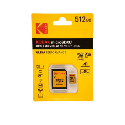 Kodak 512GB UHS-I U3 V30 Micro SD Kart + Adaptör - 1