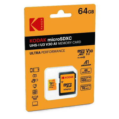 Kodak 64GB UHS-I U3 V30 Micro SD Kart + Adaptör (Sarı) - 2