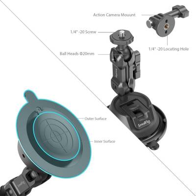 SmallRig SC-1K 4193 Aksiyon Kameraları için Vantuz Montaj Desteği - 6