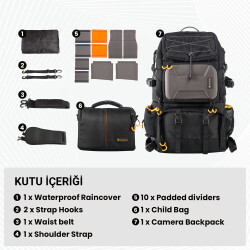 Tarion PB-01 Professional 2-in-1 Kamera Sırt Çantası (Black, 25L) - 7