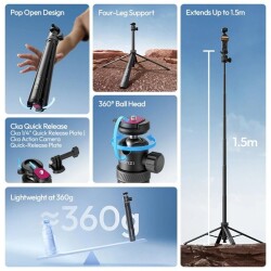 Ulanzi TT24 CKA 146cm Quick Release Selfie Stick Tripod Siyah - S044 - 5