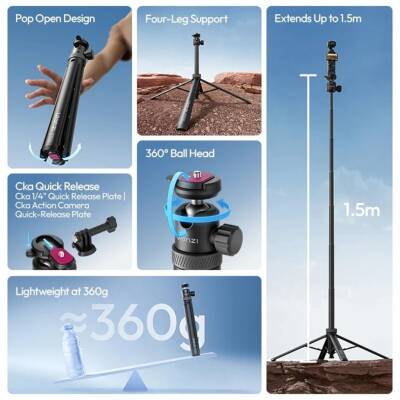 Ulanzi TT24 CKA 146cm Quick Release Selfie Stick Tripod Siyah - S044 - 5